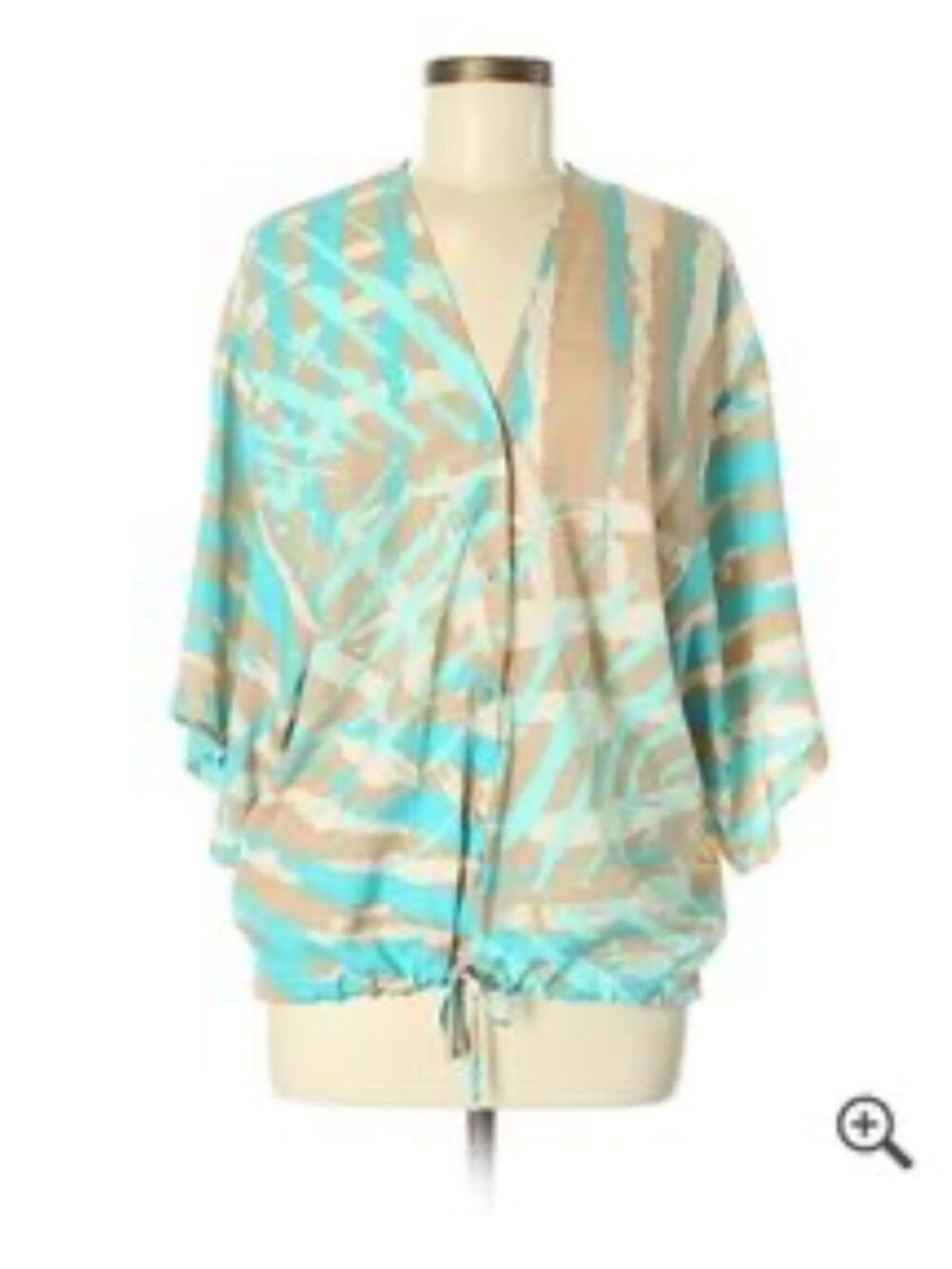 Ramona LaRue Arianne Silk Blouse Large Teal Tan
